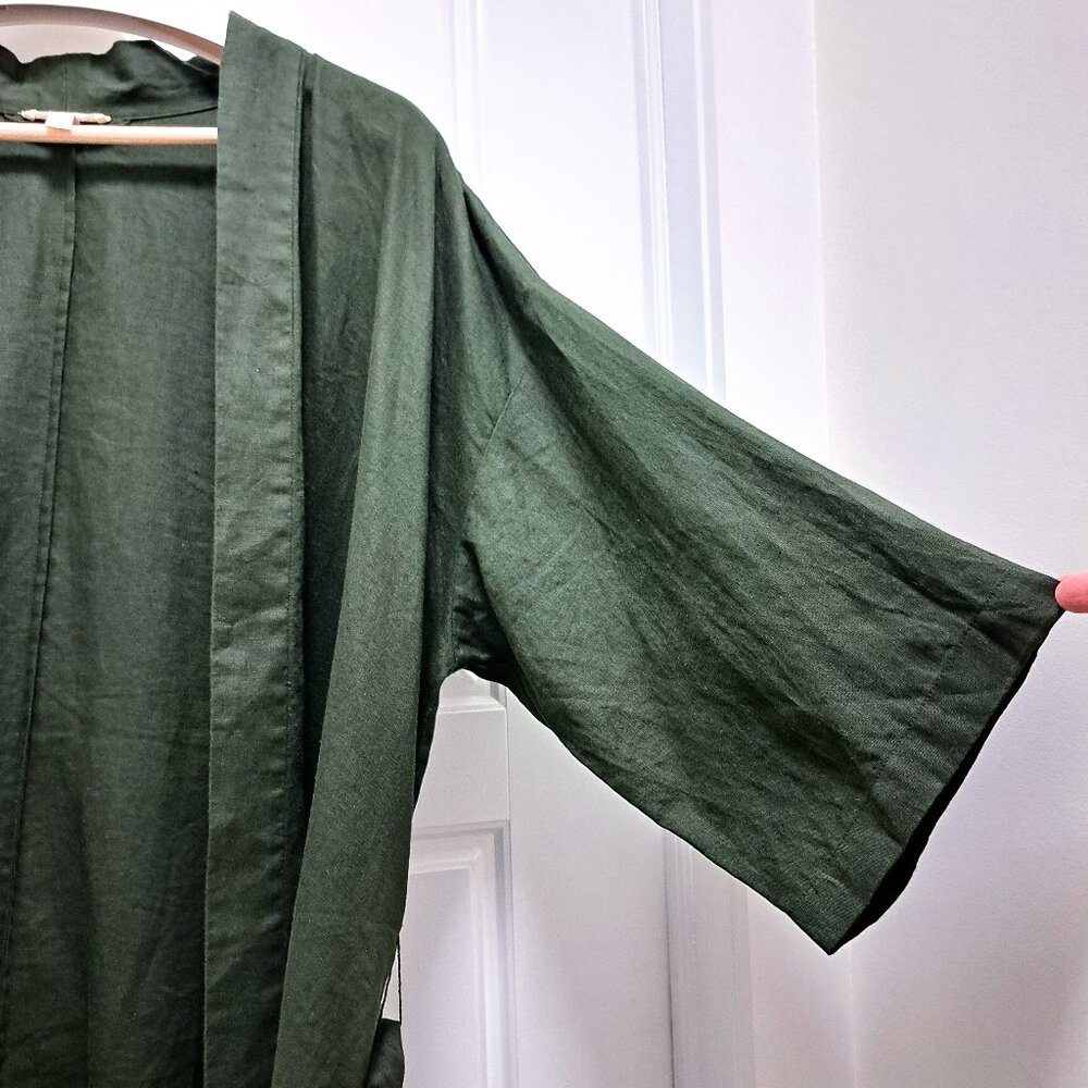 Eileen Fisher High Collar Linen Long Jacket with Belt Size 1X - Picture 3 of 11